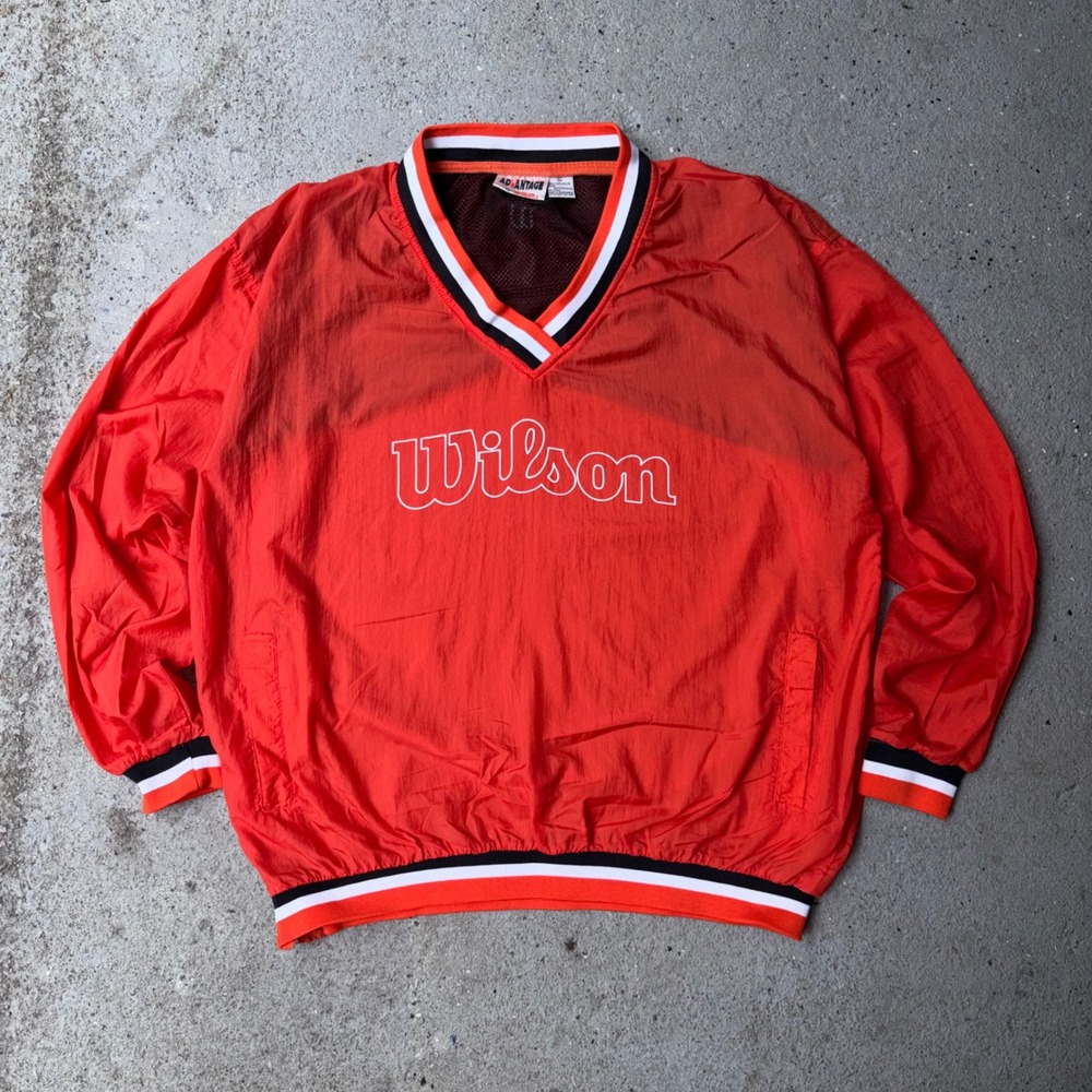 Vintage Wilson Advantage‎ Red Nylon V-Neck Windbreaker Pullover XL Side Zip 90s